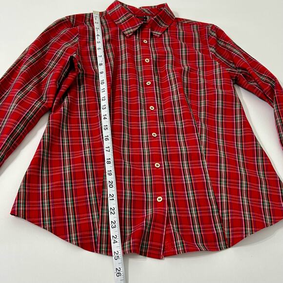 Talbots Plaid Non Iron Shirt 2 Womens Red Green Gold Button Down Christmas - Picture 12 of 14